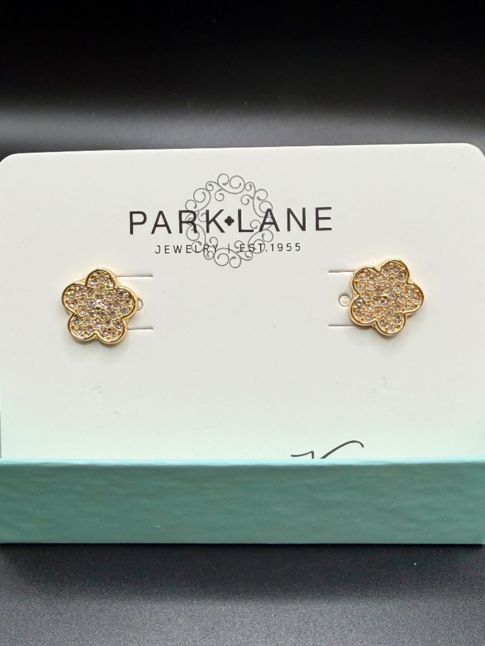 Park Lane "Whimsy" Earrings - NIB - Gold Pavé Crystal Flower Pierced Stud Posts
